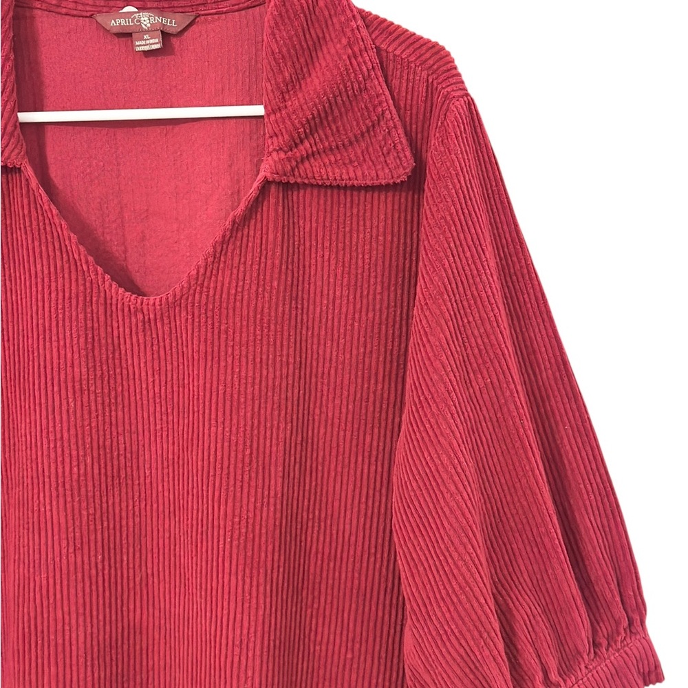 EUC Vintage April Cornell Red Corduroy Dress with Embroidered Pockets Size XL - Picture 6 of 9